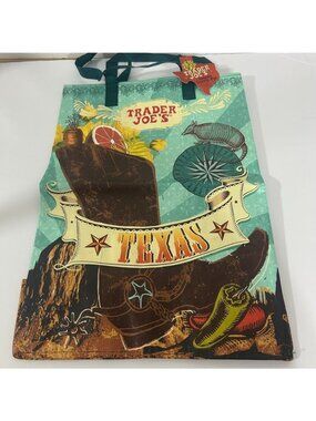Trader Joes Texas Reusable Grocery Bag Armadillo Boot Design 16" x 11" - NEW